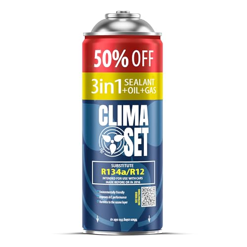 Clima Set R134 Réfrigérant de Climatisation 3en1 avec Produit d'Etanchéité et Huile - pour Climatisation Auto - Réfrigérant pour Climatiseur Auto - 1...