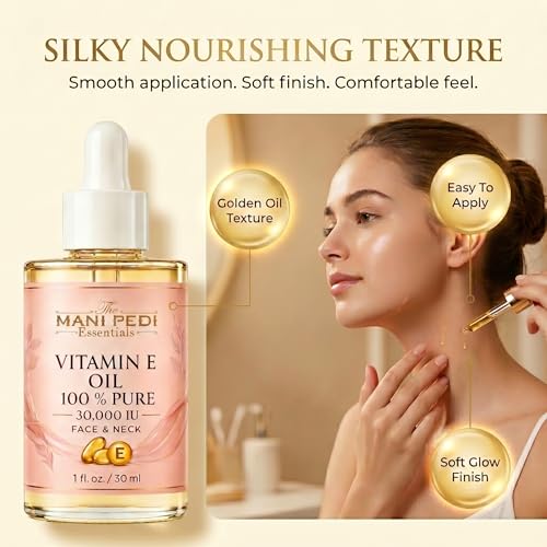 Image of TMPE Vitamin E Oil 100% Pure with Potency 30,000 IU | Pure and Natural Alpha-D-Tocopherol| Nourishing Face and Body Care for Dry Skin, Hair, Scalp, Nails and Natural Glow - 30ml