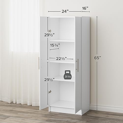 Image of Prepac Elite 24 inch Storage Cabinet, White Storage Cabinet, Bathroom Cabinet, Pantry Cabinet with 3 Shelves 16 inch D x 24 inch W x 65 inch H, WES-2464