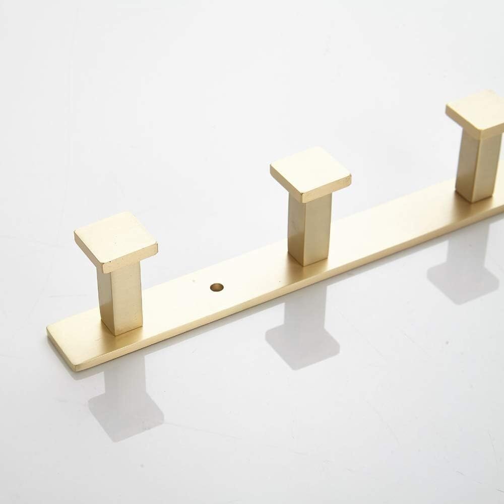 Türhänger, Wandhaken, Kleiderhaken mit 5 quadratischen Haken, an der Wand montierter Bademantelhaken, Messing-Handtuchhaken, robuste Garderobe for Aufhängen von Mänteln, Schraubmontage, 37 cm, helles