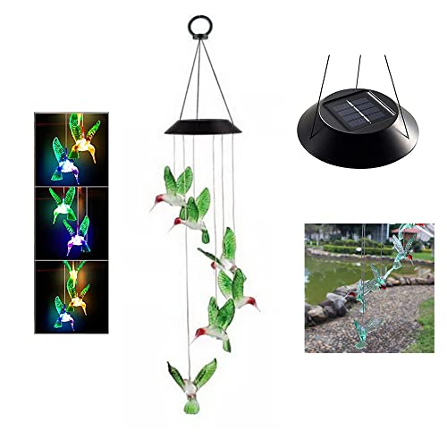 Sino dos Ventos Beija Flor Solar Led Jardim Varanda Quintal Decoraçao Casa Enfeite Luz Colorido