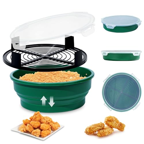 Collapsible Batter Bowl - Breading Bowl Shaker with Lid  Olive Green