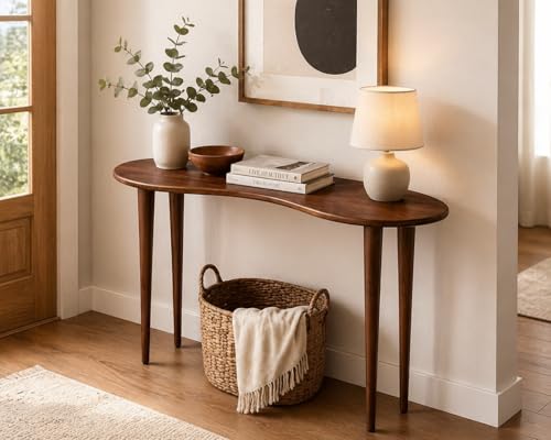 KASTAA Solid Wood Console Table – 48” Curved Entryway Table, Mode...