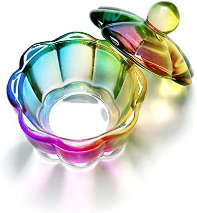 Glass Dappen Dish with Lid for Acrylic Nails Crystal Rainbow Acrylic Liquid Powder Glass Cup Nail Liquid Glassware Bowl Flower Shape (YSHJB006)