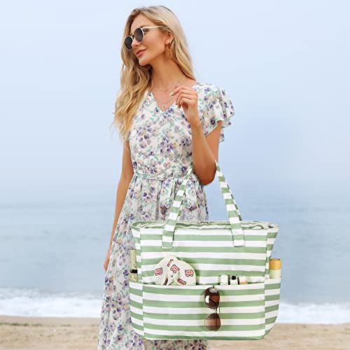 Image of LEDAOU Beach Bag Waterproof Sandproof Women Beach Tote Pool Bag with Zipper for Swim Gym Grocery Travel with Wet Pocket | Sandproof