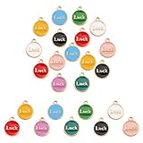 LiQunSweet 45Pcs 9 Colors Enamel Word Luck Charm Message Mini Flat Round Charm for Lucky Jewelry Making