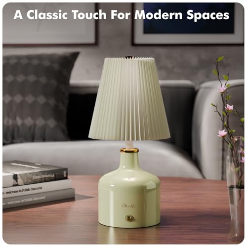 Image of Table Lamp for Bedroom and Living Room | Ceramic Finish Night Light with Frosted Glass Shade | Touch Lamps with Dimmable Brightness for Bed Side Table | Home Decoration Items (Heritage)