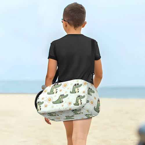 Duffle Bag for Boys or Girls with Shoes Compartment, Daisy Cartoon Crocodile Sports Travel Bag Overnight4