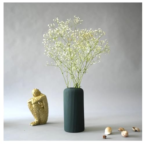 Image of SPHINX Ribbed Pipe Ceramic Vase | Green 6 Inch Flower Vase for Pampas Grass, Money Plant & Live Plants | Decorative Centerpiece Vase for Home, Office & Gifting | Vase Only (No Flowers)