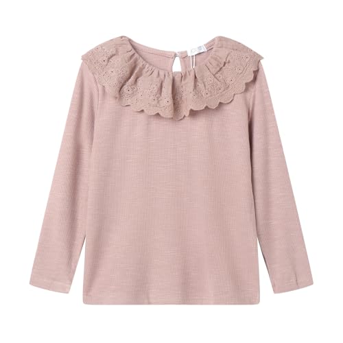 Mud Kingdom Girls Peter Pan Collar T-Shirts Long Sleeve Solid Lace Crewneck Tee Casual