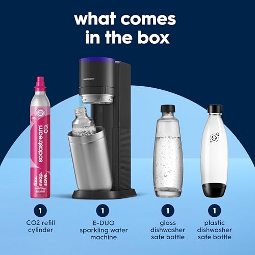 Image of SodaStream E-Duo Sparkling Water Maker (Black) with 60L CO2, 1 BPA- Free Carbonating Bottle and (1)1L Glass Bottle