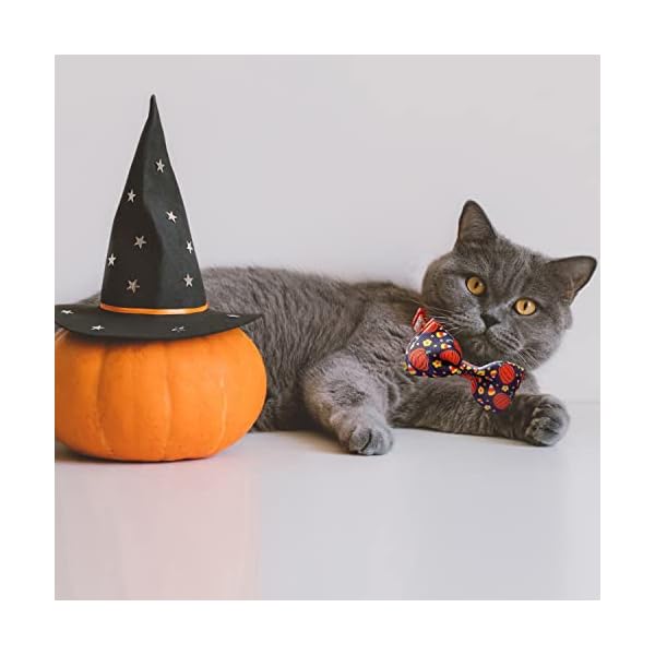 2 pack halloween cat collar with bow tie and bell, holiday pumpkin candy corn collar for kitty kitten girls and boys cats - image 5