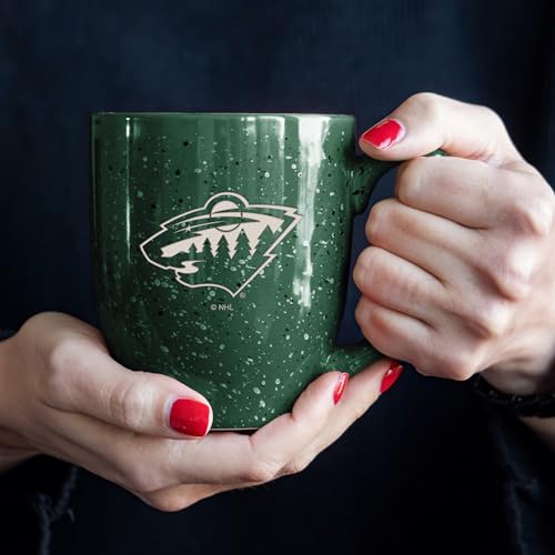 Image of Rico Industries NHL Hockey Minnesota Wild Green Personalized 16 oz Team Color Laser Engraved Speckled Ceramic Coffee Mug
