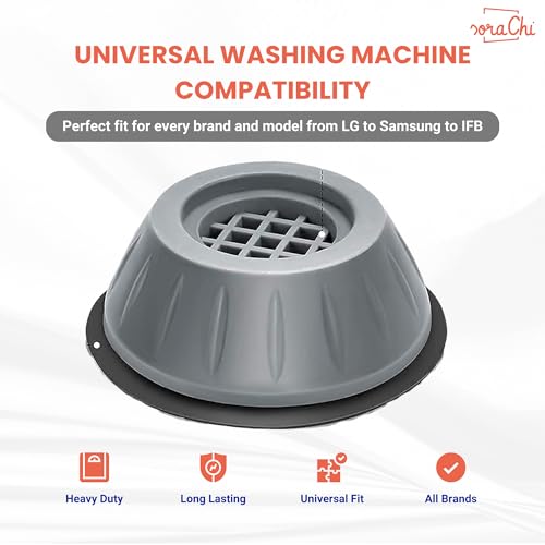 Image of SoraChi Washing Machine Stand Set of 4 Anti Vibration Pads | Elevated Plastic Feet Reduce Noise & Vibrations | Protects Against Water Damage Rust | for Front Load Top Load Semi Automatic (6x6cm)