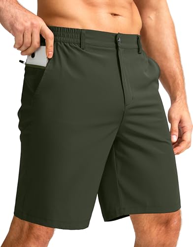 Men's Casual Shorts 9" Lightweight Golf Shorts for Men(Army Green, 3XL)