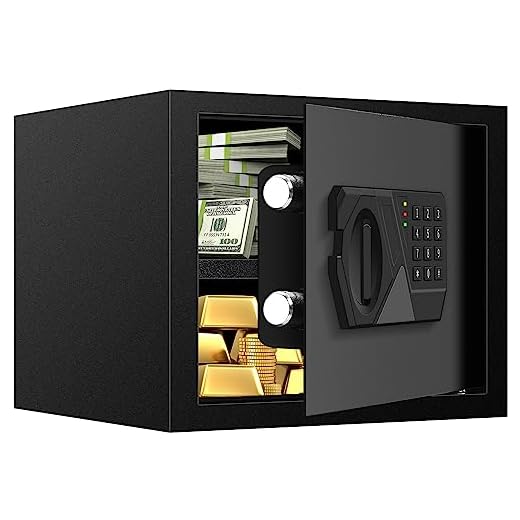 1.2 Cub Small Fireproof Safes for Home Use, Digital Home Safe Fireproof Waterproof with Programmable Keypad, Spare Keys and Removable Shelf, Fire Safe Box for Money Medicines Valuables