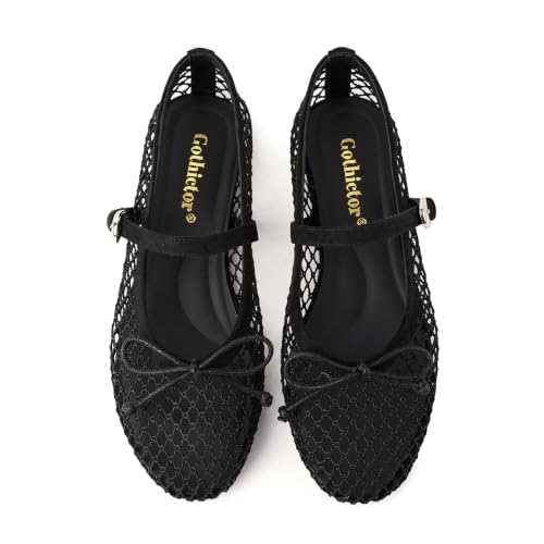 Image of Gothictor Women's Mesh Ballet Flats Round Toe Leopard Mary Jane Shoes Women | Cushioned Comfort, Easy to Style, Buckle Strap, Cheetah Print, Ballerina, Breathable, Wide Width, Non-Slip, Dressy Casual
