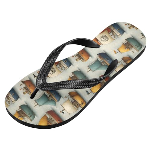 Flip Flop Sandals Cartoon Boats Print for Women Men Beach Outdoor XS2