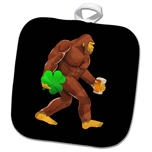 8x8 Potholder - Irish cryptozology Fun with a Beer Drinking Sasquatch Bigfoot. Creative Studios – Bigfoot and Beers