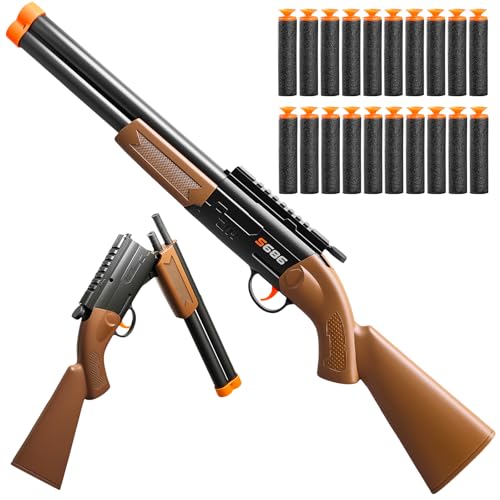willIkfree Toy Gun for Outdoor Battle, 25 Inch Double Barrel Shotgun Toy,with 20 Soft Bullet Darts,Toy Foam Blasters Fake Guns for Teens & Adults, Realistic Shooting Games Gift for Age 8-12 Years Old