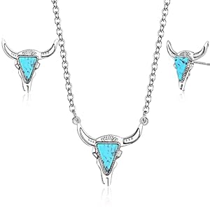 BENBIYO Western Cow Necklace Earrings Set Turquoise Cowgirl Bohemian Western Jewelry for Women Girls