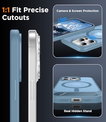Image of Magnetic Compatible with iPhone 15 Pro Max Case, [Built-in Invisible Kickstand][Compatible with MagSafe][Military Grade Shockproof] Slim Translucent Matte Phone Case for iPhone 15 Pro Max 6.7 inch