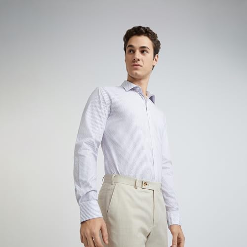 Image of Park Avenue Men's Pure Cotton Stripe Pattern Slim Fit Semi Cutaway Collar Full Sleeve Formal Shirt