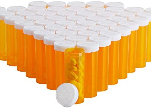 50 Pack Empty Pill Bottles with Caps for Prescription Medication, 8-Dram Plastic Medicine Container (Orange)