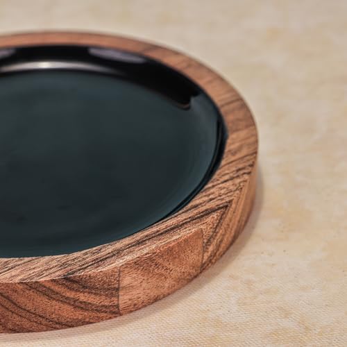 Image of Back in Black Serving Board with Black Enamel Finish | Multipurpose Wooden Cutting Board, Serving Platter, Pizza Tray & Charcuterie Board | Ideal Gift
