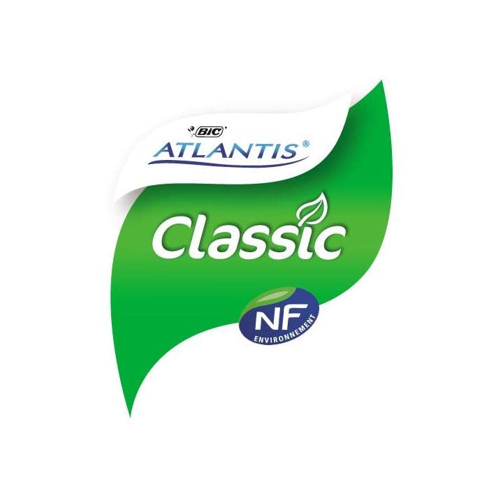 Lot 3 Stylos Bille BIC ATLANTIS CLASSIC Vert - Pointe Moyenne 1 Mm, Grip Caoutchouc, Rechargeable