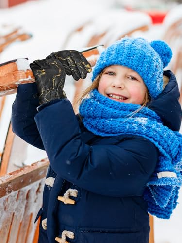 Image of SATINIOR 2 Pairs Kids Waterproof Winter Snow Gloves Ski Gloves for Boy Girl Outdoor Warm Thickening Snowboard