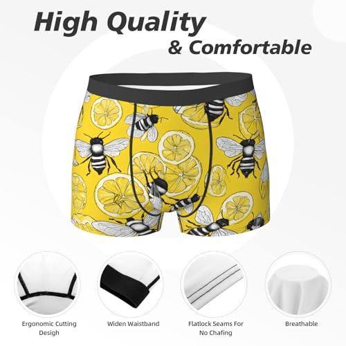 NPOREJKNGF Boxer imprimé jaune citron et abeille pour homme - Confortable - Design multi-visage - Sous-vêtements extensibles pour toute la journée, Noir , XL – vue 3