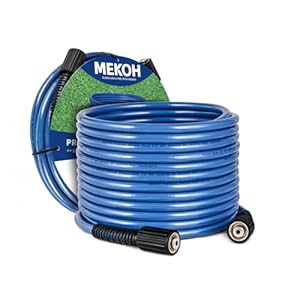 MEKOH 32ft Kink Resistant Pressure Washer Hose, 3400PSI 1/4″ Power Washer Hose, M22-14mm Brass Fitting, High Pressure Replacement Hose for Electric, Hose Extension for Car Wash, Patio & Garden Clean