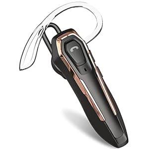 ZOUKAI Single Ear Wireless Bluetooth Headset, 30H Talking Time, Dual Noise Cancelling Mic Hands-Free Calls, Hands Free Earpiece, Call Reminder Function, for PC, Laptop, Gold, DY25