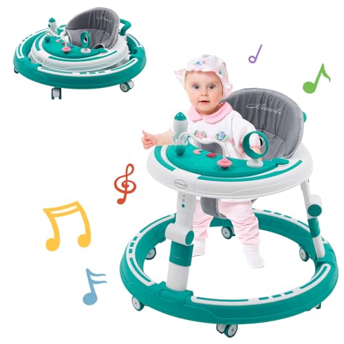 Forroby 3 in 1 Baby Walker,Height Adjustable,Multifunctional Foldable Kids Push Walker Sit and Stand with 360° Quiet Wheels,Dinner Tray and Game Play Center(with Music), Gift for Girls Boys 6 Months+