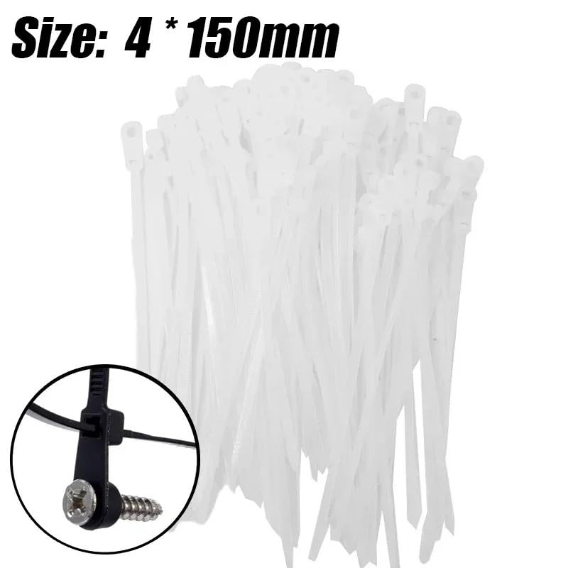 Fascette stringicavo con foro per vite, riutilizzabili, fisse, in nylon, autobloccanti, organizer per ufficio (bianco, 500 pezzi)
