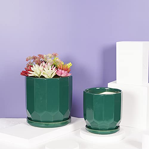 Fengson Ceramic Planters Garden Flower Pots With Drainage Holes And Saucers For Indoor Plants,House Plants,Cactus,Herbs,Snake Plants,Aloe Vera,6 And 5 Inch Set Of 2 Modern Plant Containers(Green) #TOP3