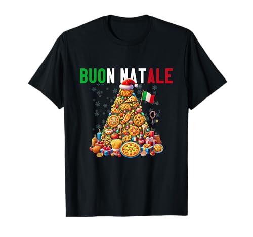 Buon Natale Weihnachtsbaum mit italienischem Essen T-Shirt