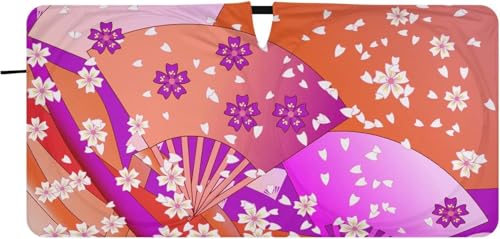 車用サンシェード フロント 折り畳み式 おしゃれ 軽自動車 カーシェード 伝統 和風 扇子 和柄 日本 日除け 遮光 断熱 車用パラソル 汎用 日差しカット 収納袋付