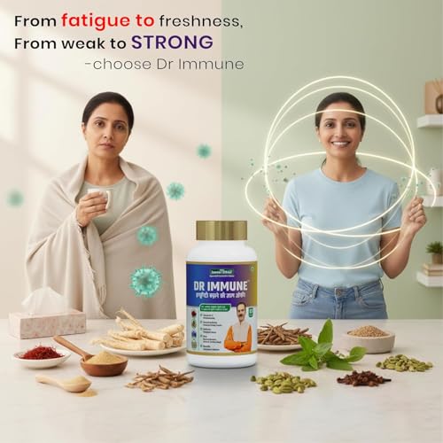 Image of Jeena Sikho Dr. Immune | Ayurvedic Immunity Booster | With Ashwagandha, Shatavari, Kesar, Giloy | For Vigour and Vitality | 20 Powerful Herbs | Supports Strength, Stamina, Vitality and Overall Wellness, 60 Tablets