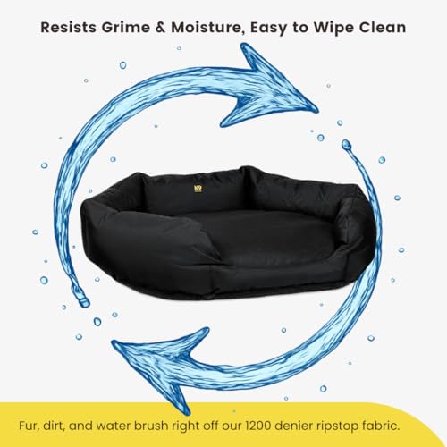 Image of K9 Ballistics Tough Ripstop Oval Bolster Dog Bed, Medium, Black | Calming Round Den Shape, Durable & Scratch Resistant, Machine Washable