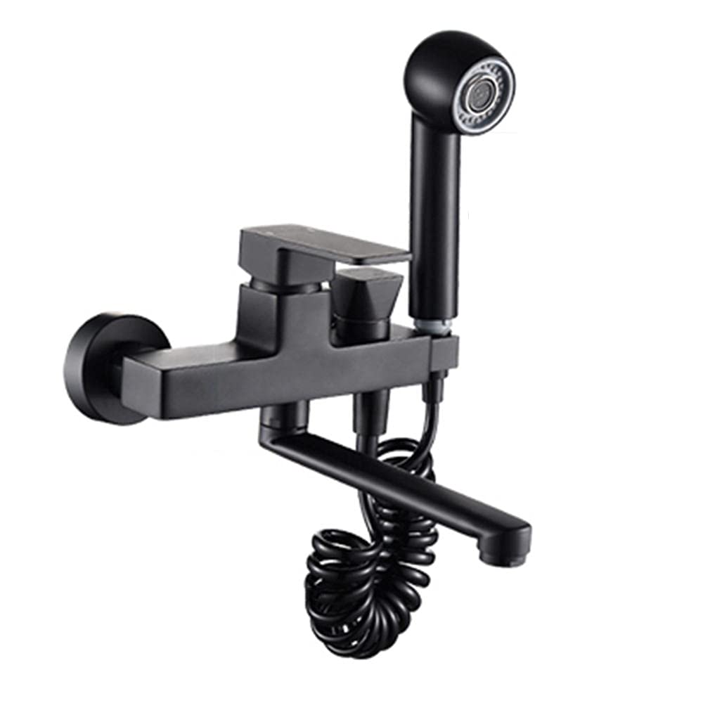 Robinet de cuisine mural noir double trou design mat avec douchette