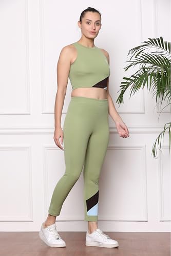 Image of Zicada Women's Gym Running Sports Crop Tank Top & Tights | Jogging wear | Workout Set | Co-ord Set For Girls & Women