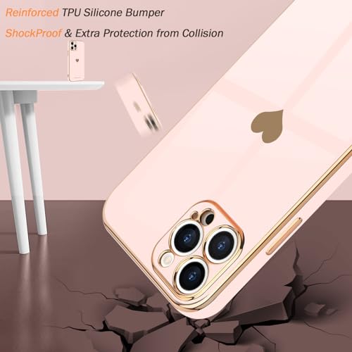 Teageo Kompatibel mit iPhone 14 Pro Hülle, Süße Herz Mädchen Handyhülle Luxuriös Galvanisierte Weich TPU Kameraschutz Kratzfest Stoßfest Schutzhülle Bumper Phone Case für iPhone 14 Pro, Licht Rosa – Bild 5