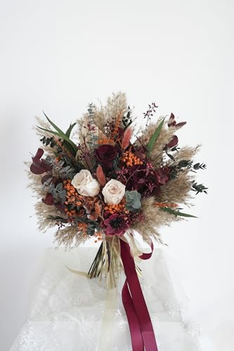 Ramo de Boda Beige Pampas con Flores Artificiales 9 pulg