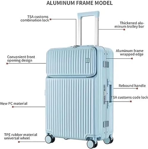 Luggage Travel Gear Luggage Resistant Hard Luggage Aluminum Frame Carry On Luggage Security Lock Suitcase(White,20in)2