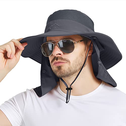 Century Star Foldable Fishing Hat For Womens Mens Sun Uv Protection Hiking Hats Outdoor Tribe Bucket With Face Neck Flap Dark Grey One Size #TOP1