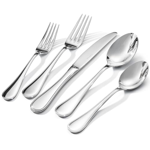 KINGSTONE 45 Piece Teardrop Silverware Set for 8, 18/10 Stainless Steel Flatware Set with Serving...