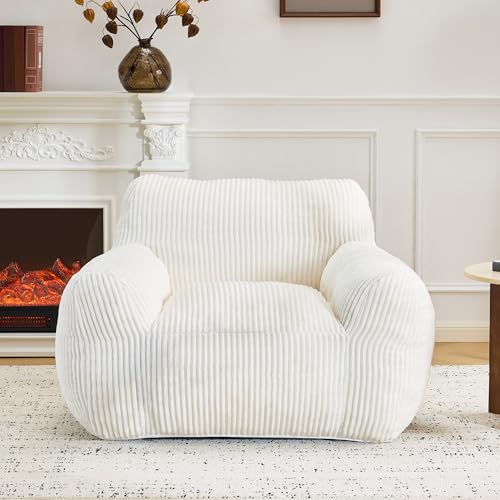AVAWING Pouf Velours Côtelé Surdimensionné avec Accoudoirs – Fauteuil Cocooning Moelleux Beige 118 cm pour Salon, Chambre ou Studio