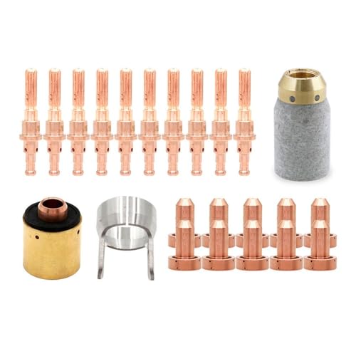 [Set completo di accessori per torce al plasma] Questo set da 23 pezzi include 10 ugelli per torcia al plasma, 10 elettrodi, 1 tappo, 1 staffa e 1 cartuccia di avviamento, fornendo tutto il necessario per le tue applicazioni di taglio al plasma.